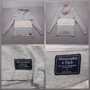 Abercrombie & Fitch Hoodie Pullover Men's Small Gray Cream Stripe